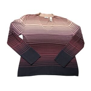 Liz & Co. Purple Black and Cream Striped V Neck Sweater Size XL